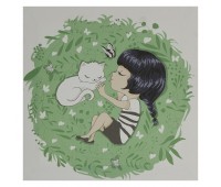 Картина на холсте 30х30 см «Девочка с котом»