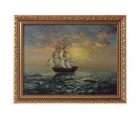 Картина в раме 30x40 см «Корабль на закате»
