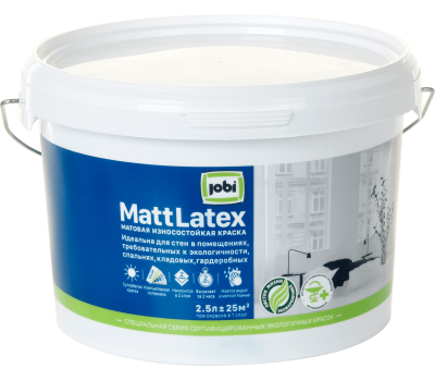 Краска для стен и потолков Jobi «Mattlatex», база А, 2.5 л
