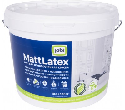 Краска для стен и потолков Jobi «Mattlatex», база А, 10 л