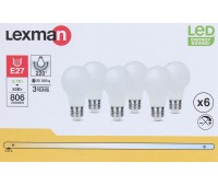 Набор ламп светодиодных Lexman Е27 9.5 Вт 806 Лм 2700 K свет тёплый белый, 6 шт.